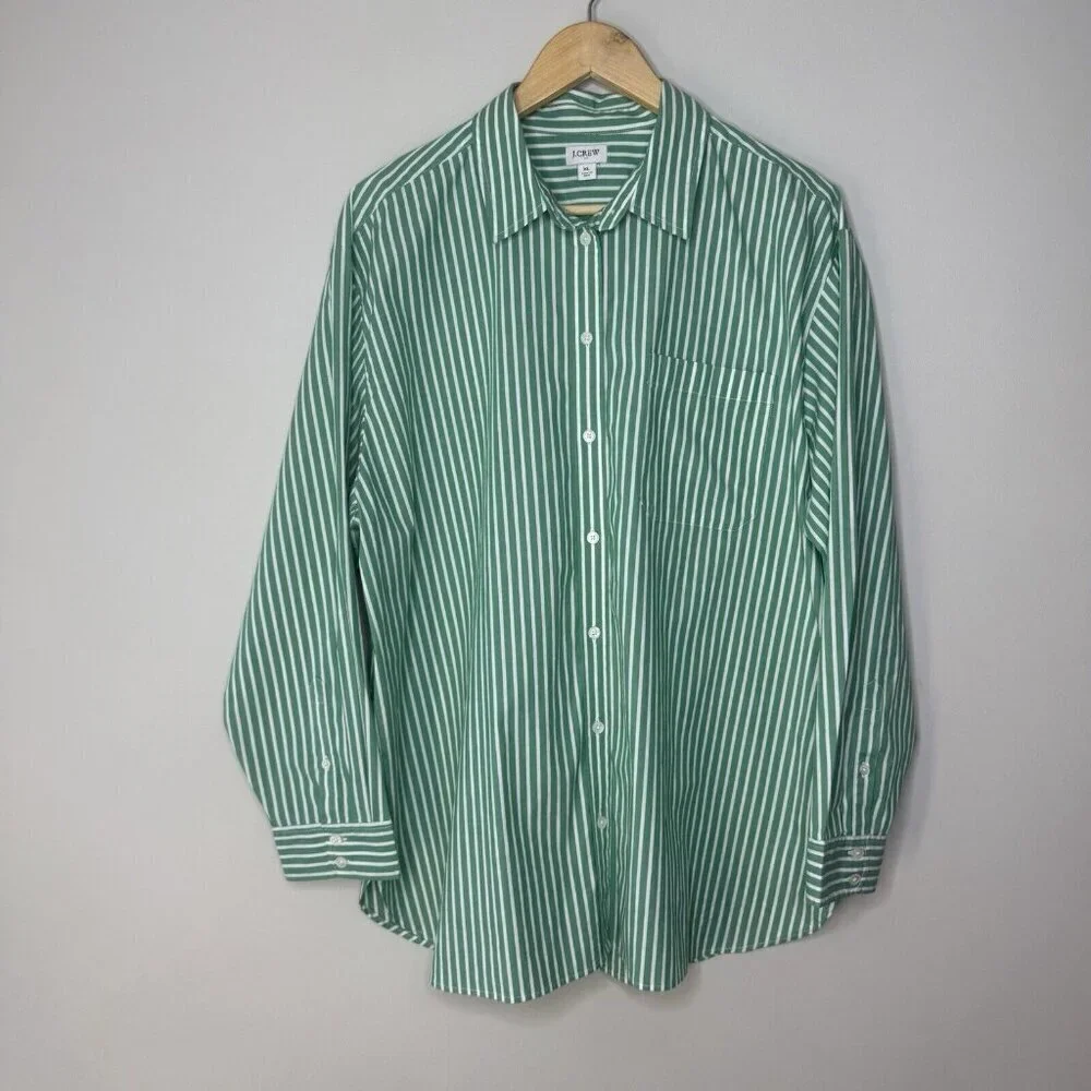 J. Crew Men’s Button Down Green White Stripe Dress Shirt Golf Men’s Size XL